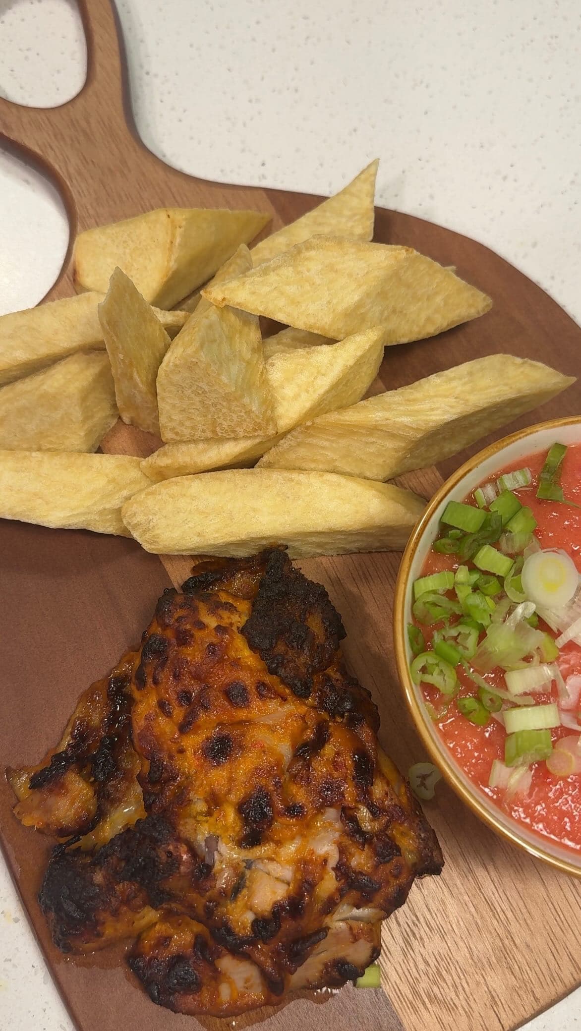 Crispy Yam Fries With Spicy Baked Chicken