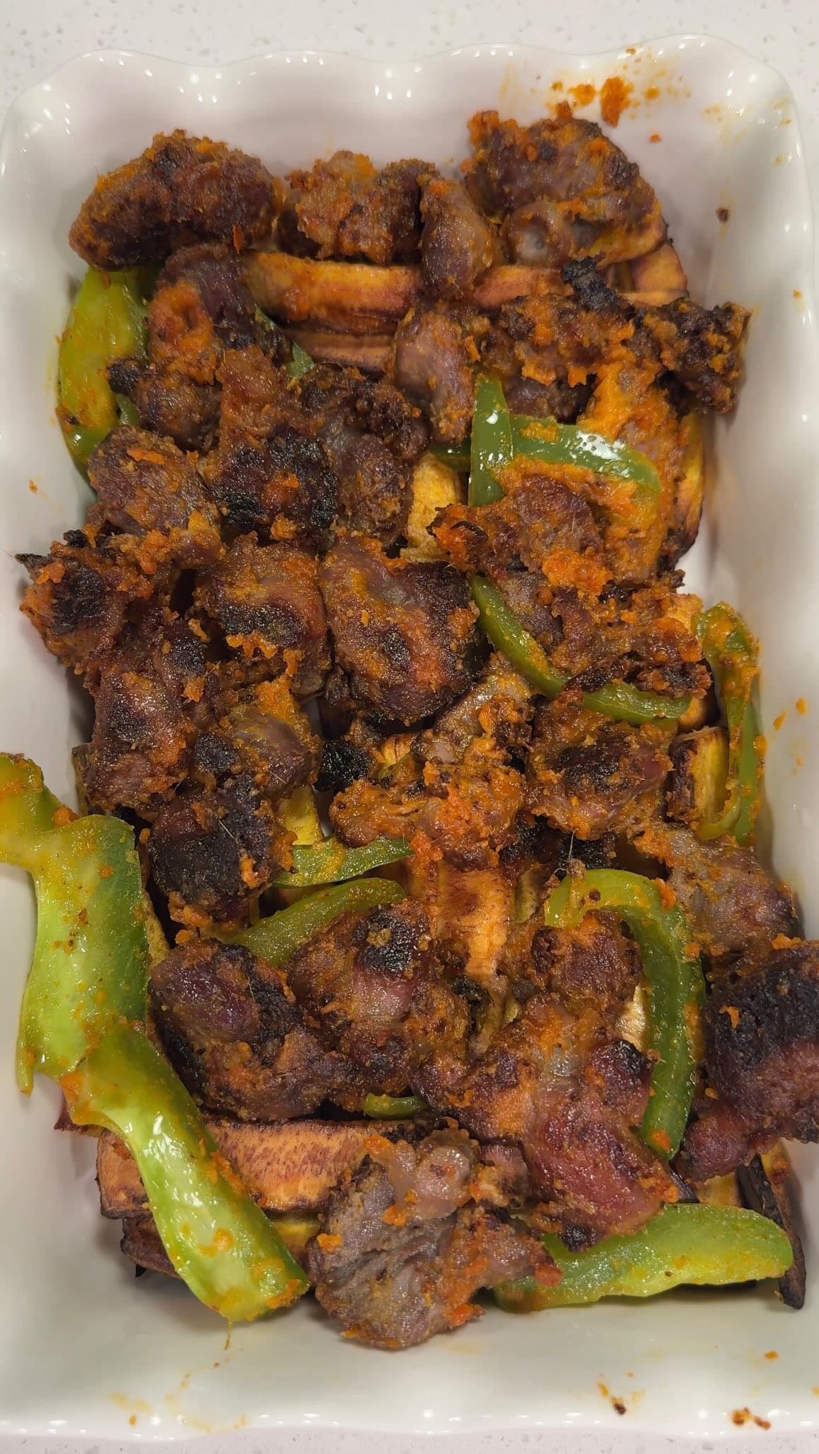 Spicy Loaded Plantain Fries With Gizzard And Cheese